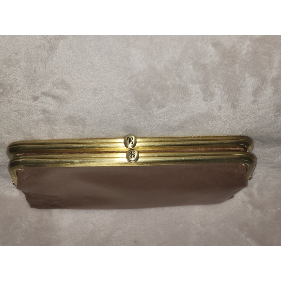 HOBO International Lauren Double Frame Leather Clutch Wallet Champagne Pinkish - Picture 4 of 11